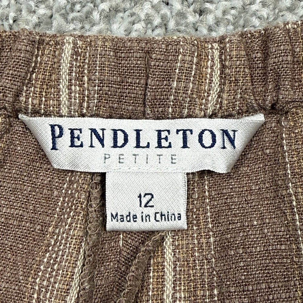 Pendleton Petite Linen Pants Women 12 Brown Striped Relaxed Casual - Picture 6 of 10
